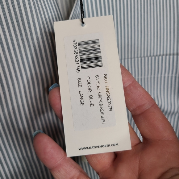 Native North Men's Blue Striped Bureau Shirt Button Up Front Size Large - Picture 8 of 9
